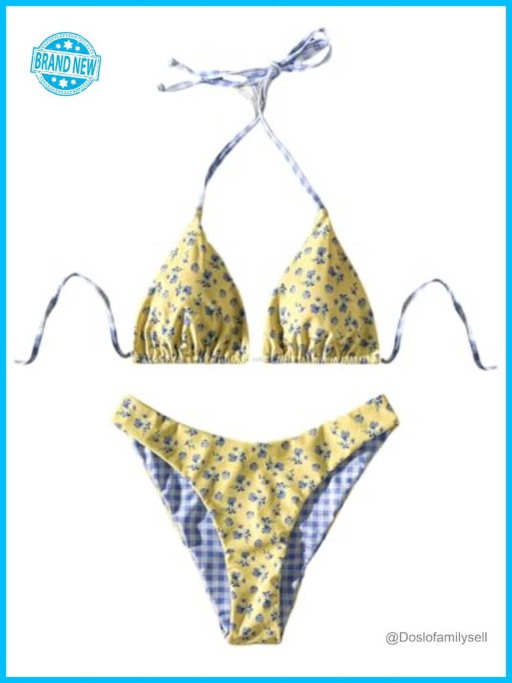 SHENHE Women's Gingham Floral Halter Triangle Bikini Set 2 Piece Low Rise